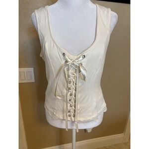 Hot Topic Women's Cream Sleeveless Corset Style Lace Trim Top, XL
